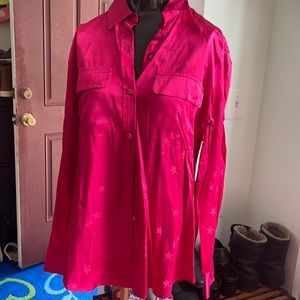 Neon pink star silky viscose blouse